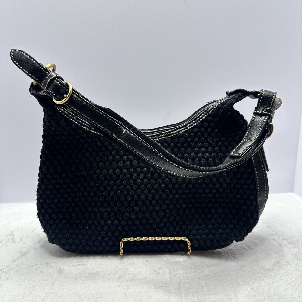 Sonoma Lifestyle Woven Black Textured Crescent Shoulder Bag
